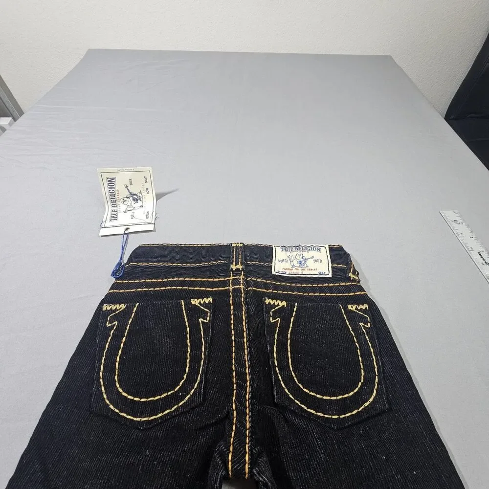 True Religion Kids Girls Size 5 Corduroy Jeans Straight Heritage Big T Black NWT